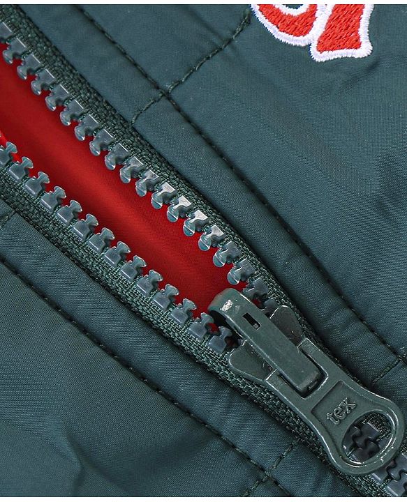 Babyhug Woven Full Sleeves Padded Hooded Jacket With Text Patch Detailing - Dark Green