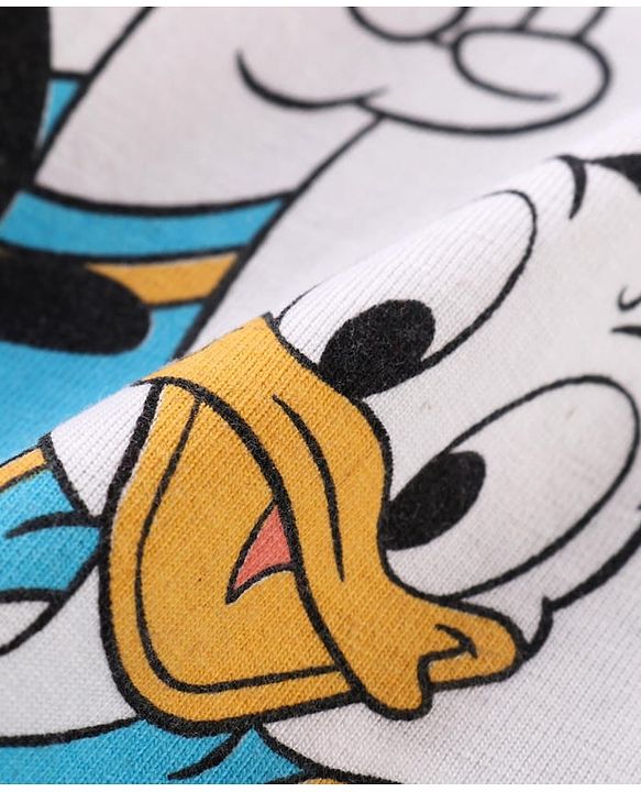 Babyhug Disney Cotton Knit  Full Sleeves T-Shirt with Mickey Mouse & Friends Graphic & Patch Detailing - Cream