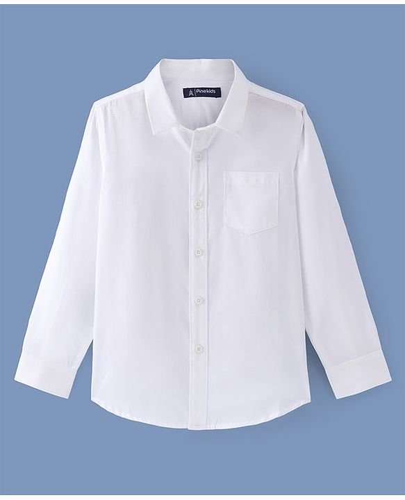 Pine Kids Cotton Woven Full Sleeves Solid Colour  Party Shirt with Bow - White