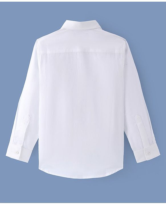 Pine Kids Cotton Woven Full Sleeves Solid Colour  Party Shirt with Bow - White