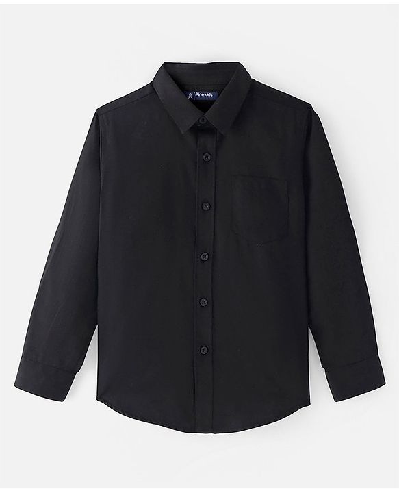 Pine Kids Cotton Woven Full Sleeves Solid Colour Party Shirt with Bow - Black