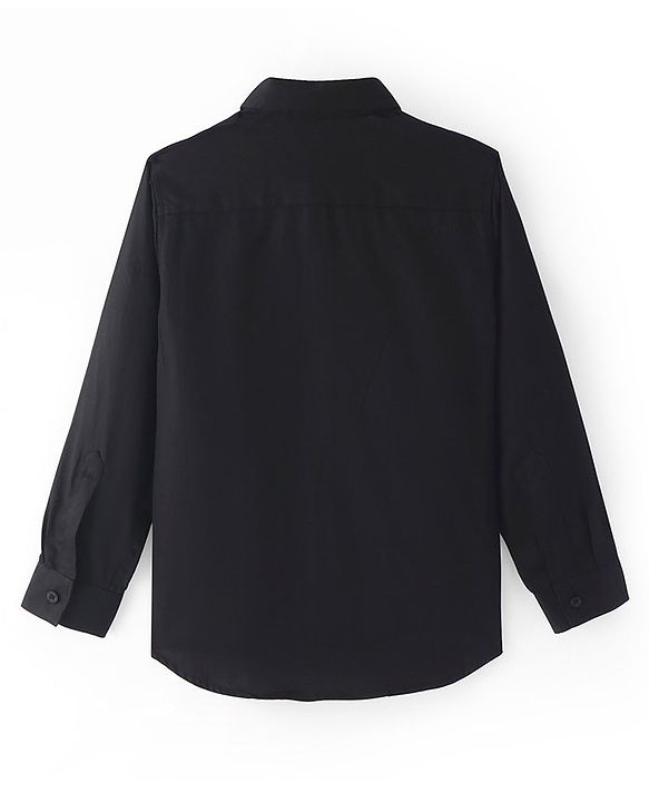Pine Kids Cotton Woven Full Sleeves Solid Colour Party Shirt with Bow - Black