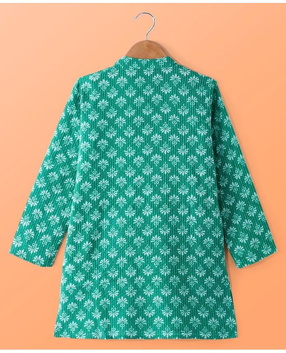 Pine Kids Cotton Woven Full Sleeves Kurta Pyjama Set Floral Print - Green
