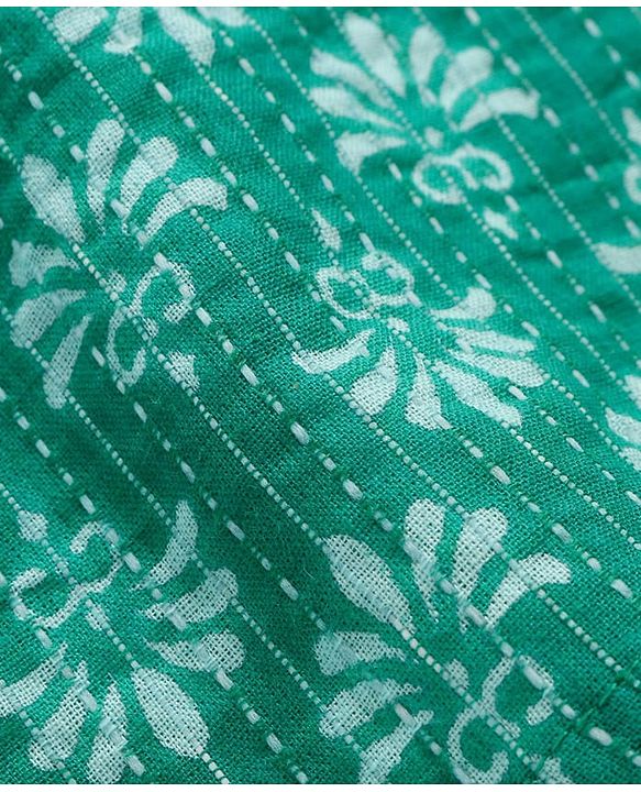 Pine Kids Cotton Woven Full Sleeves Kurta Pyjama Set Floral Print - Green