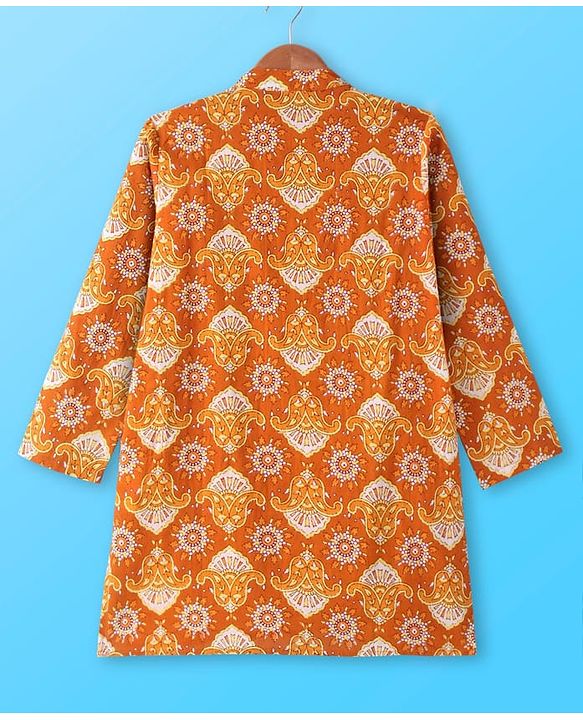 Pine Kids Cotton Woven Full Sleeves Kurta Pyjama Set Paisley Print - Mustard