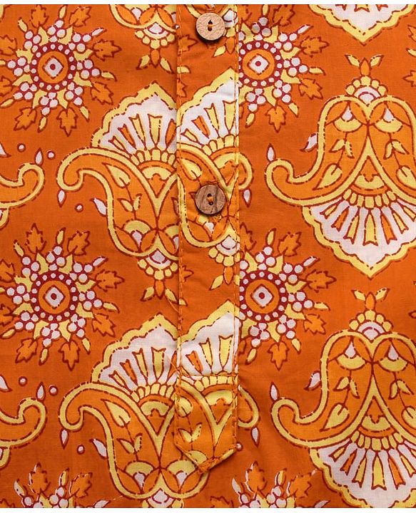 Pine Kids Cotton Woven Full Sleeves Kurta Pyjama Set Paisley Print - Mustard