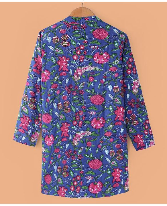 Pine Kids Cotton Woven Full Sleeves Kurta Pyjama Set Floral Print - Blue