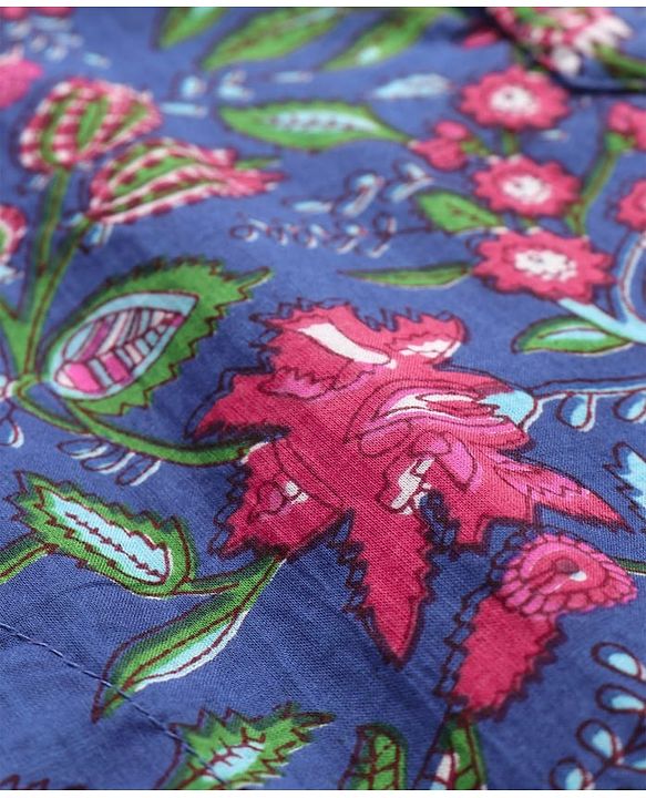 Pine Kids Cotton Woven Full Sleeves Kurta Pyjama Set Floral Print - Blue