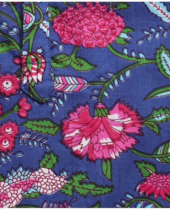 Pine Kids Cotton Woven Full Sleeves Kurta Pyjama Set Floral Print - Blue