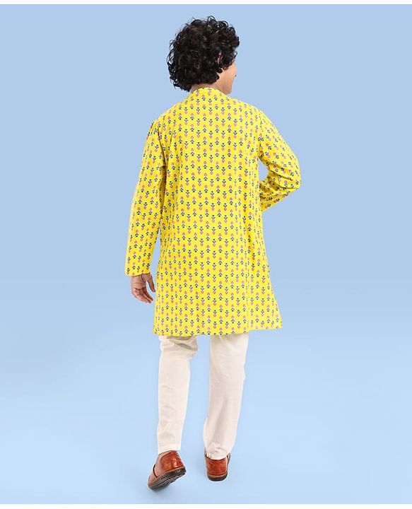 Pine Kids Cotton Woven Full Sleeves Printed Kurta - Yellow