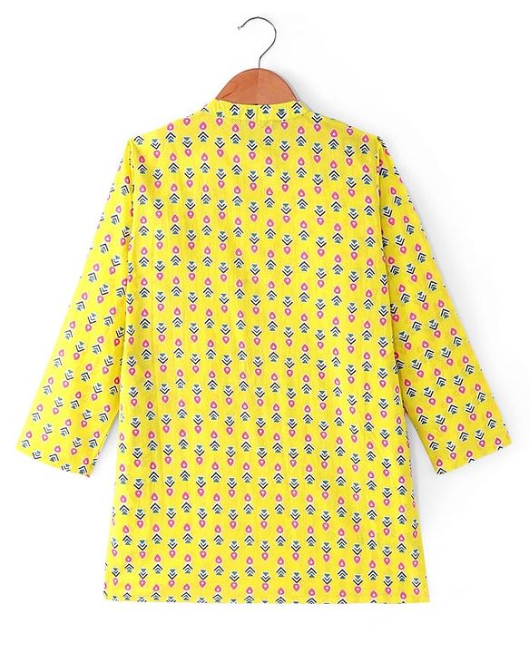 Pine Kids Cotton Woven Full Sleeves Printed Kurta - Yellow