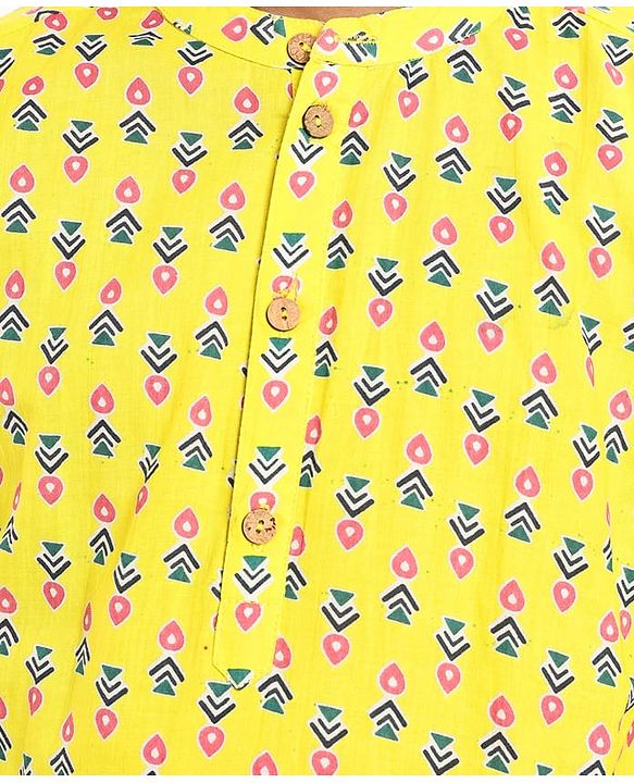 Pine Kids Cotton Woven Full Sleeves Printed Kurta - Yellow