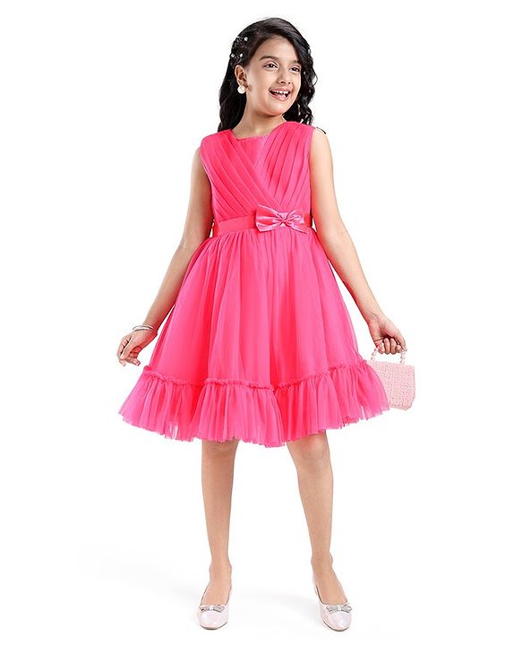 Pine Kids Woven Sleeveless Tiered Party Dress With Bow -Multicolor