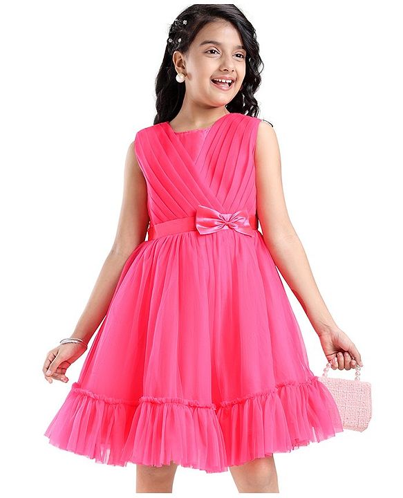 Pine Kids Woven Sleeveless Tiered Party Dress With Bow -Multicolor