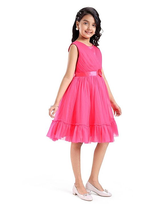 Pine Kids Woven Sleeveless Tiered Party Dress With Bow -Multicolor