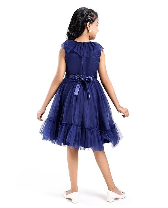 Pine Kids Sleeveless Tiered Party Frock with Frill Detailing  - Navy Blue