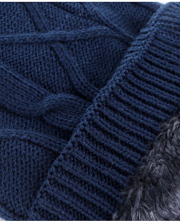 Pine Kids Woollen Cap & Muffler Set with Cable Knit Design - Navy