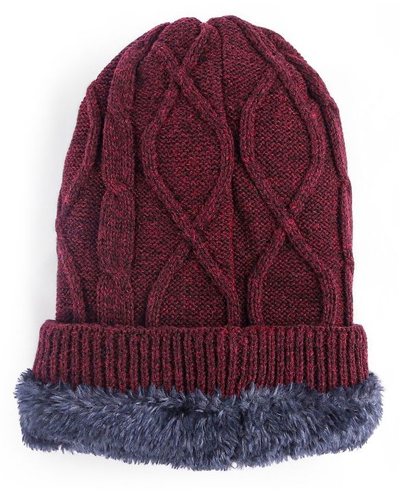 Pine Kids Woollen Cap & Muffler Set with Cable Knit Design - Maroon