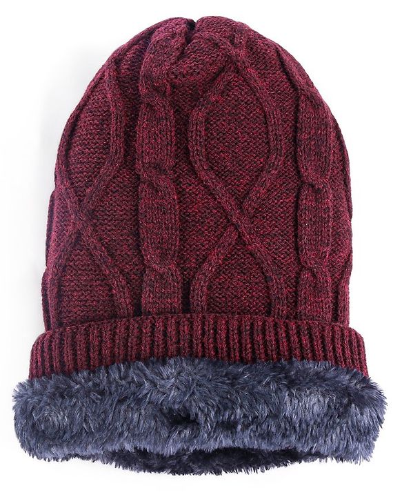 Pine Kids Woollen Cap & Muffler Set with Cable Knit Design - Maroon