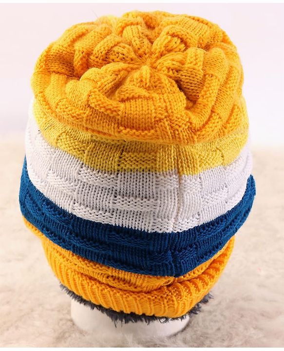 Pine Kids Woollen Knit Color Block Cap Gloves & Muffler Set - Yellow Blue & White
