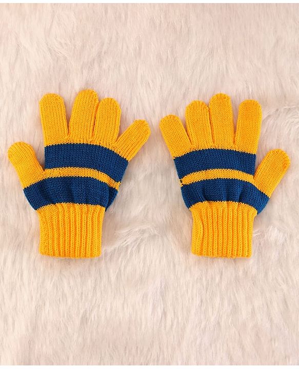 Pine Kids Woollen Knit Color Block Cap Gloves & Muffler Set - Yellow Blue & White