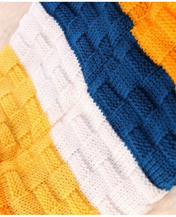 Pine Kids Woollen Knit Color Block Cap Gloves & Muffler Set - Yellow Blue & White