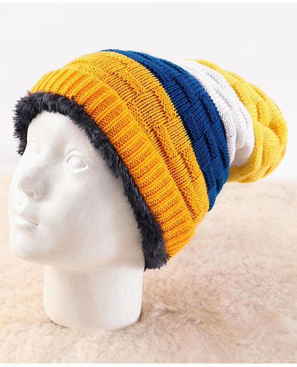 Pine Kids Woollen Knit Color Block Cap Gloves & Muffler Set - Yellow Blue & White