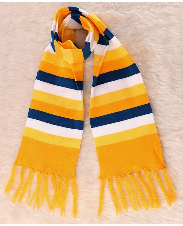 Pine Kids Woollen Knit Color Block Cap Gloves & Muffler Set - Yellow Blue & White