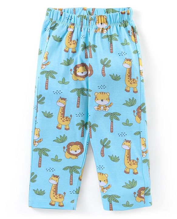 Babyhug Cotton Knit Half Sleeves Night Suit With Animal Print - Blue