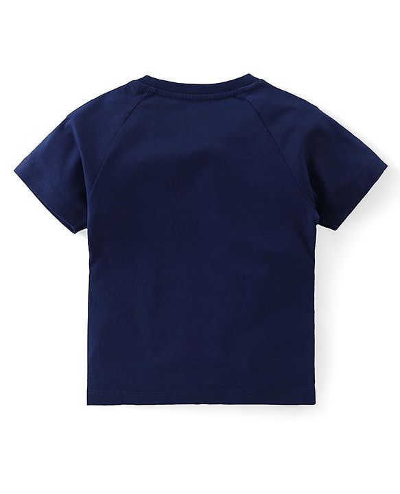 Babyhug Cotton Knit Half Sleeves Night Suit With Monster Print - Navy