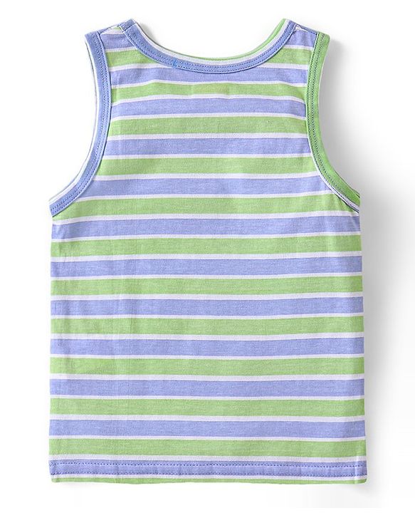 Babyhug 100% Cotton Knit Sleeveless Striped Sando & Shorts Set With Football Print - Navy Blue