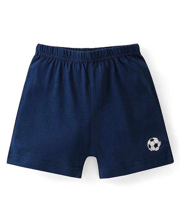 Babyhug 100% Cotton Knit Sleeveless Striped Sando & Shorts Set With Football Print - Navy Blue