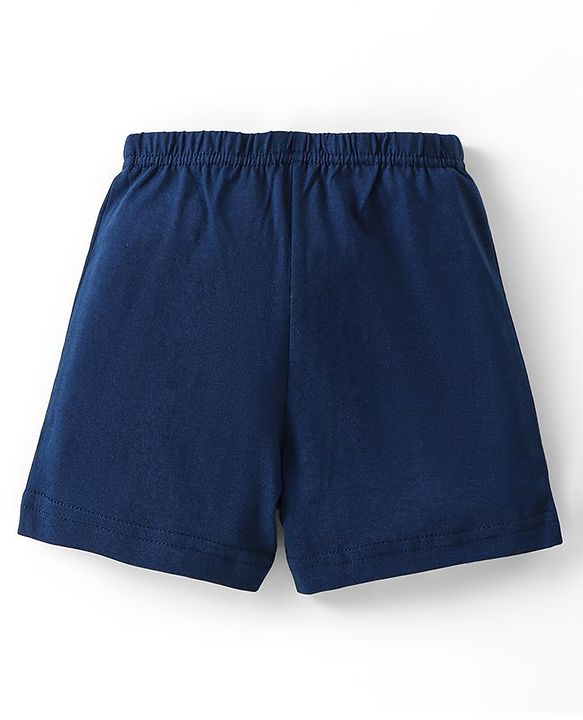Babyhug 100% Cotton Knit Sleeveless Striped Sando & Shorts Set With Football Print - Navy Blue