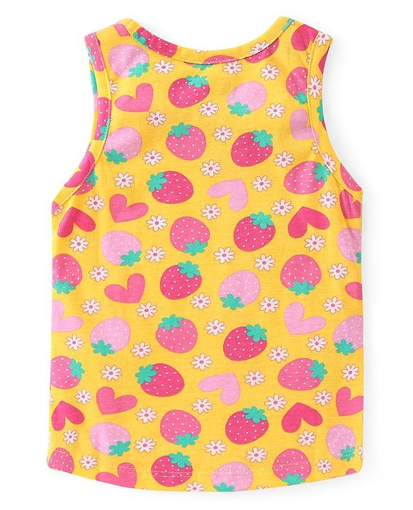 Babyhug 100% Cotton Knit Sleeveless Inner wear Set with Strawberry Print - Multicolour