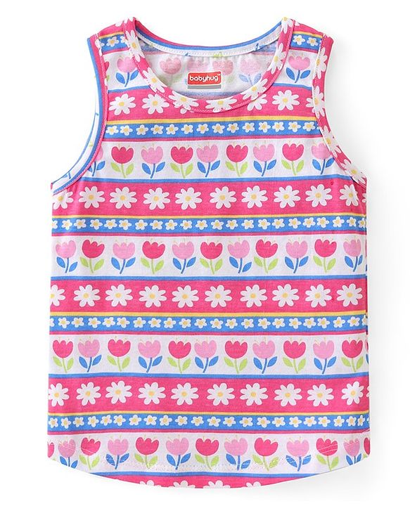 Babyhug 100% Cotton Single Jersey Sleeveless Sando Shorts Set Floral Print - Multicolor
