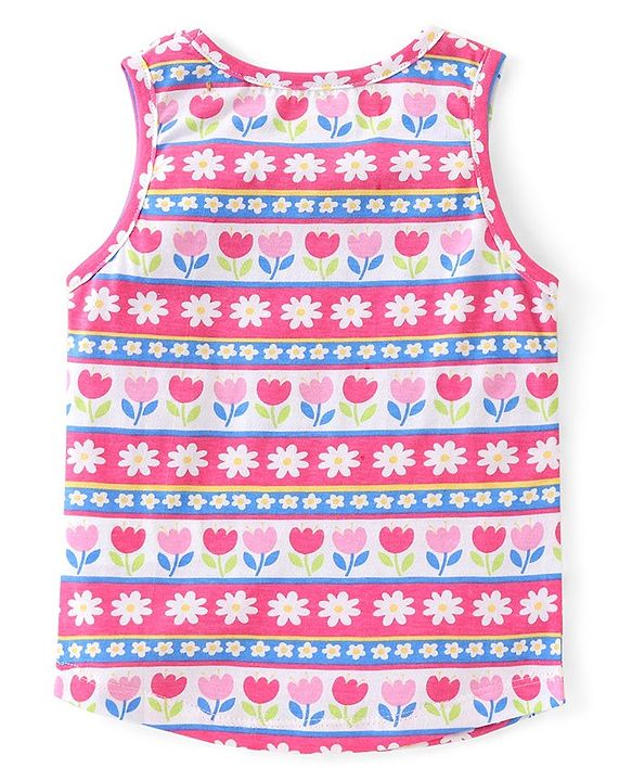 Babyhug 100% Cotton Single Jersey Sleeveless Sando Shorts Set Floral Print - Multicolor