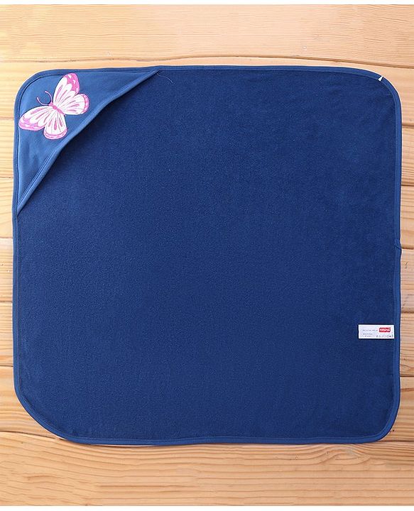 Babyhug Knit Hooded Towel with Floral Print L 76.2 x B 76.2 cm - Navy Blue