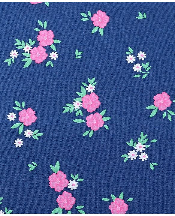 Babyhug Knit Hooded Towel with Floral Print L 76.2 x B 76.2 cm - Navy Blue