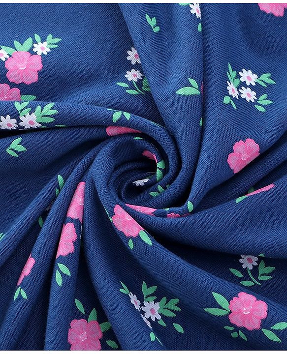 Babyhug Knit Hooded Towel with Floral Print L 76.2 x B 76.2 cm - Navy Blue