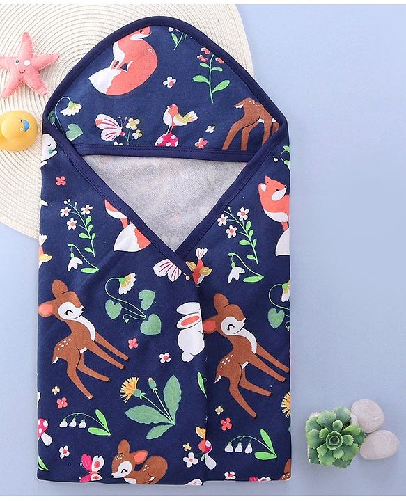 Babyhug Knit Hooded Towel with Jungle Theme Print L 76.2 x B 76.2 cm - Purple