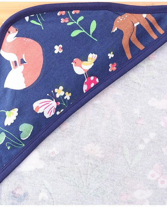 Babyhug Knit Hooded Towel with Jungle Theme Print L 76.2 x B 76.2 cm - Purple