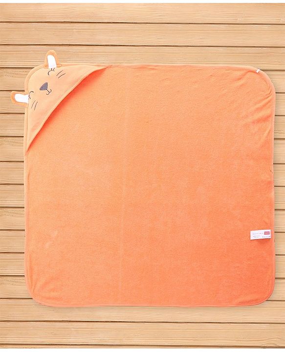 Babyhug Terry Knit Hooded Towel with Floral Print - Orange