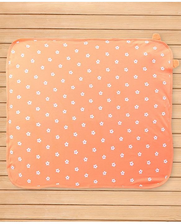 Babyhug Terry Knit Hooded Towel with Floral Print - Orange