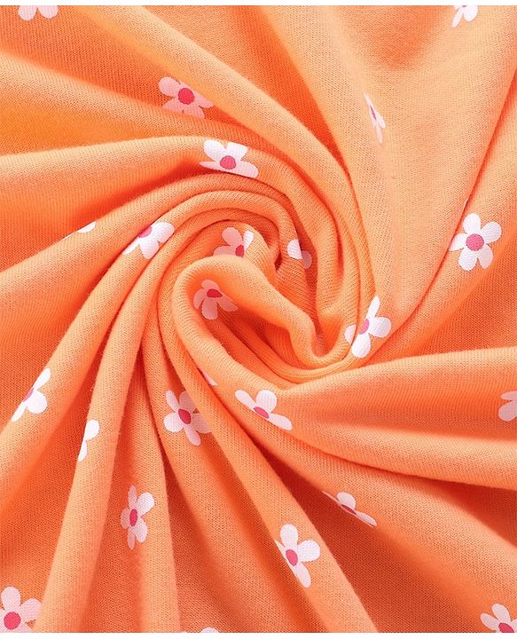 Babyhug Terry Knit Hooded Towel with Floral Print - Orange