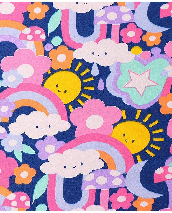 Babyhug  Terry Hooded Towel with Sun & Rainbow Print L 76.2 x B 76.2 cm - Navy Blue