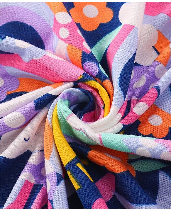Babyhug  Terry Hooded Towel with Sun & Rainbow Print L 76.2 x B 76.2 cm - Navy Blue