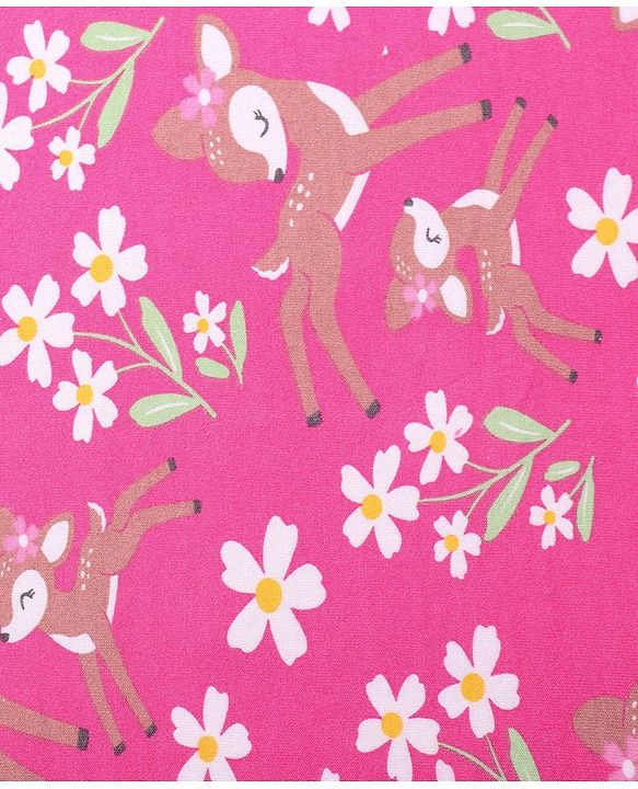 Babyhug Terry Knit Hooded Towel with Floral & Deer Print L 76.2 x B 76.2 cm - Pink