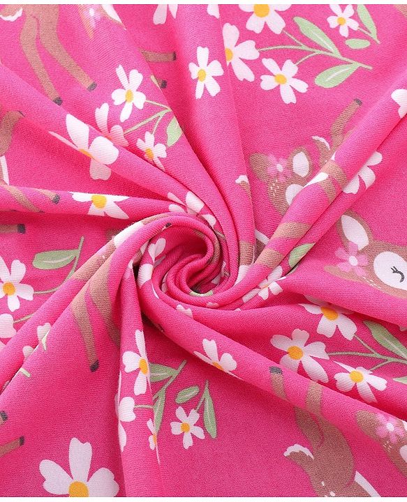 Babyhug Terry Knit Hooded Towel with Floral & Deer Print L 76.2 x B 76.2 cm - Pink