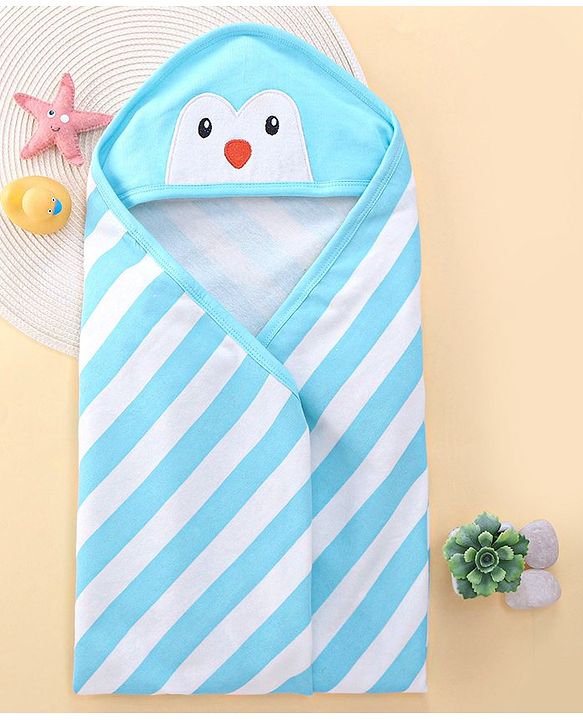 Babyhug Terry Knit Striped  Hooded Towel L 76.2 x B 76.2 cm -  Blue