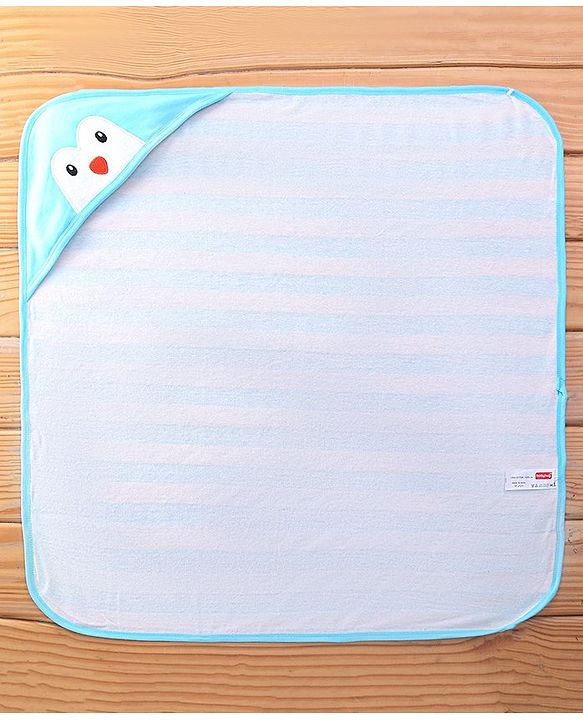 Babyhug Terry Knit Striped  Hooded Towel L 76.2 x B 76.2 cm -  Blue